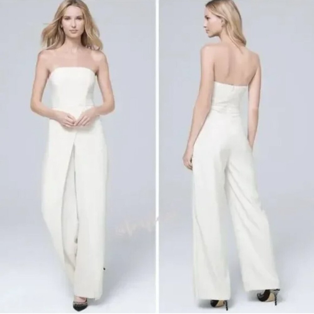White House Black Market Convertible Strapless Split-Leg Jumpsuit White Size 8